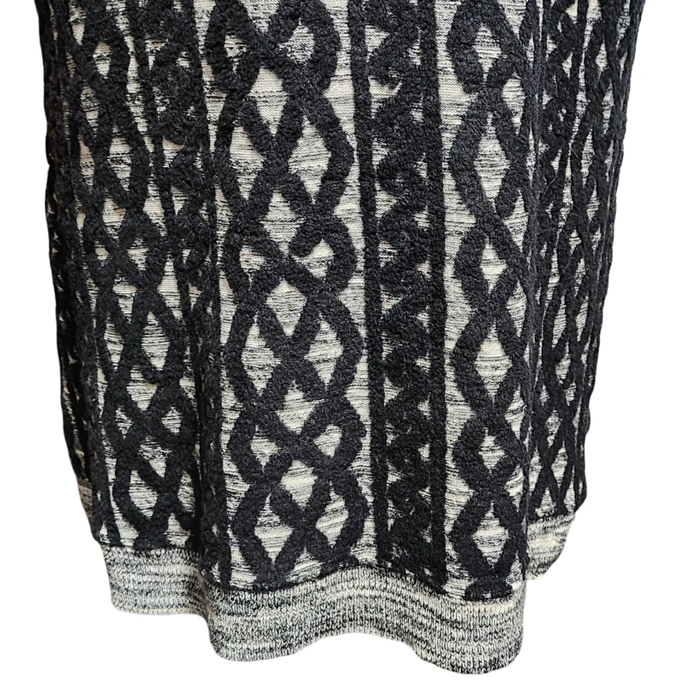 ANTHROPOLOGIE MOTH Black White Wool Blend 3/4 Sleeve Geometric Midi Dress Medium - Picture 4 of 16